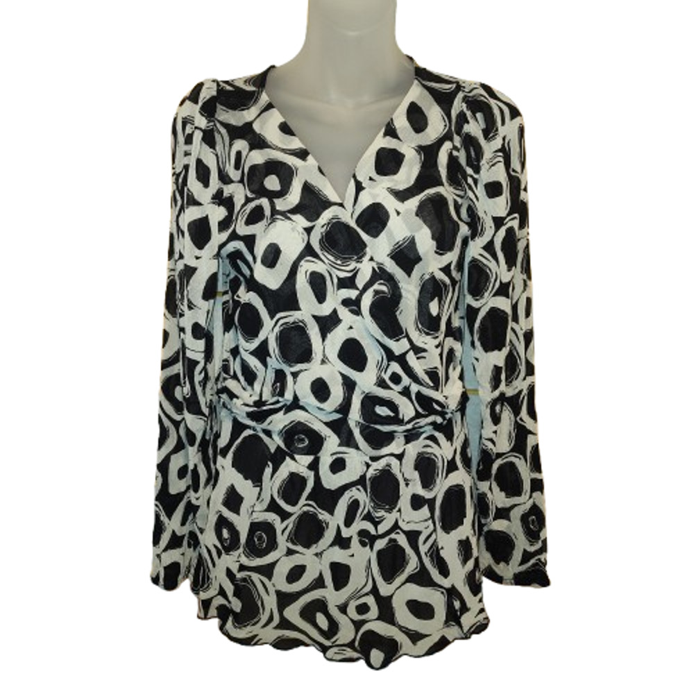 Karen Kane Women’s Black White Abstract Print Long Sleeve Top Size XL BG28